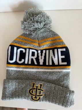 UC Irvine Grey Pom Beanie with Yellow & Navy Accents